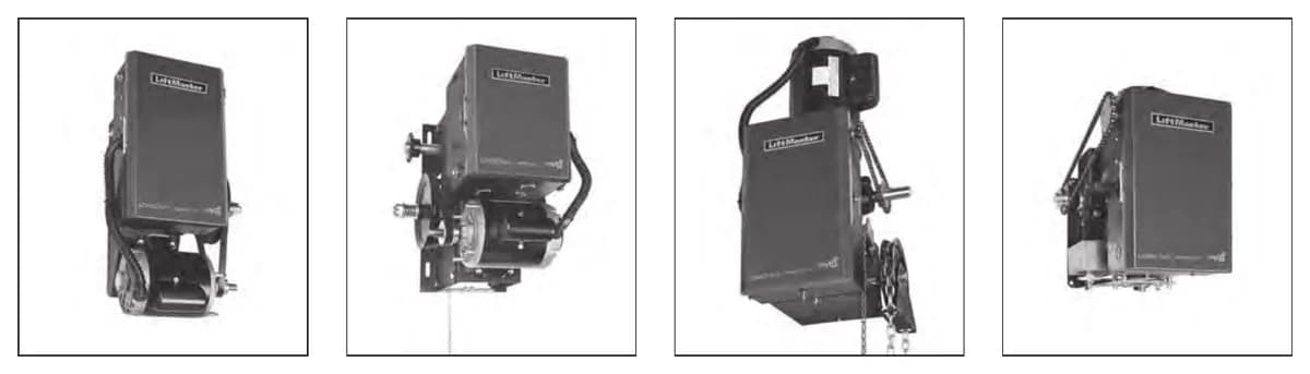 LiftMaster Logic 5.0 operator family photos including the GH style side mount hoist