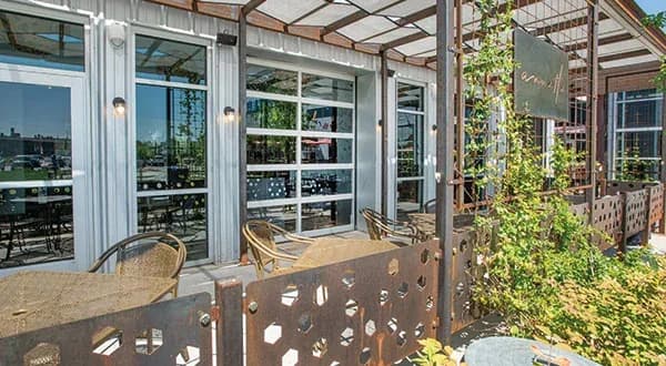 Amarr 3552 full-view aluminum door for Columbia Street restaurants and breweries in New Westminster