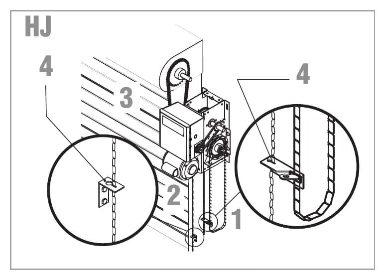 LiftMaster HJ operator with both the floor level disconnect chain and the hoist chain