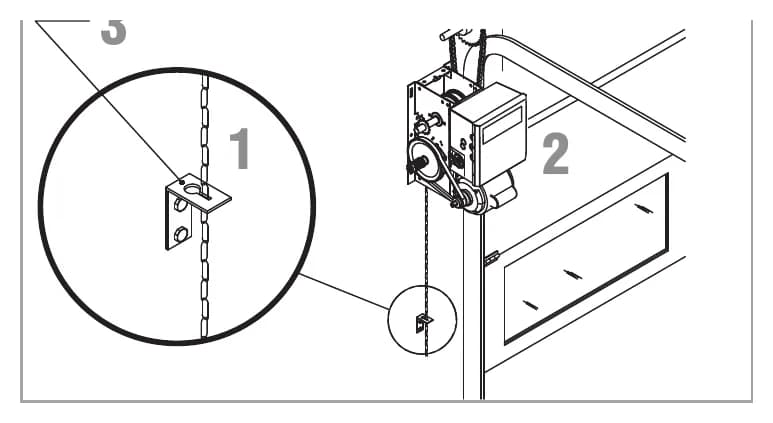 LiftMaster J floor level sash chain disconnect and keyhole bracket from the Logic 5.0 manual