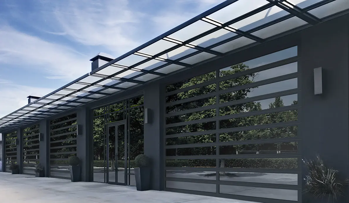 Custom aluminum framed commercial pedestrian walk-through door with panic hardware and vision lite